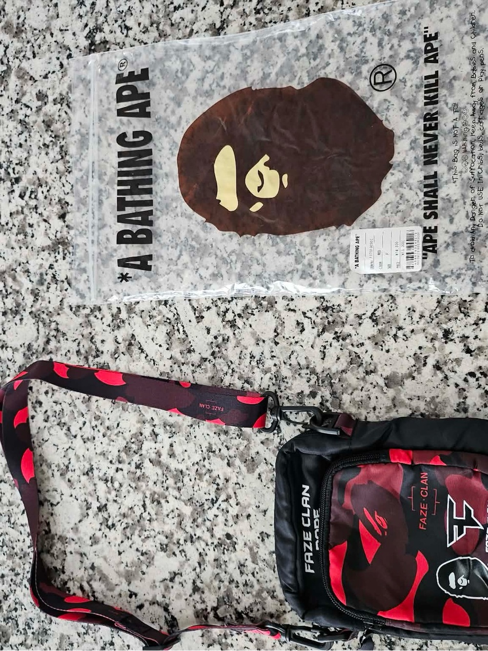 Bape FaZe Clan Red & Black Camouflage Messenger Bag